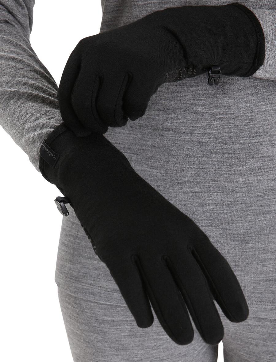 Black Men\'s Icebreaker Unisex Merino Quantum Gloves | USA 1058BEXC